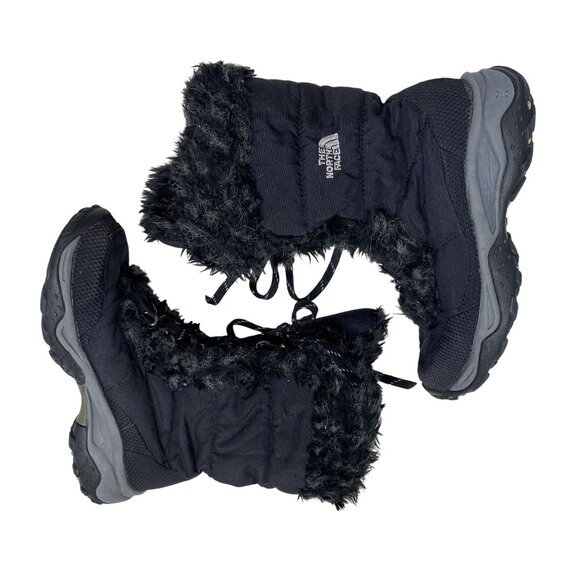 The North Face Womens Insulated Winter Boots Size 8 Black Faux Fur Trim - Picture 3 of 11